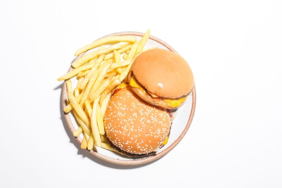 Fast food burgers and fries