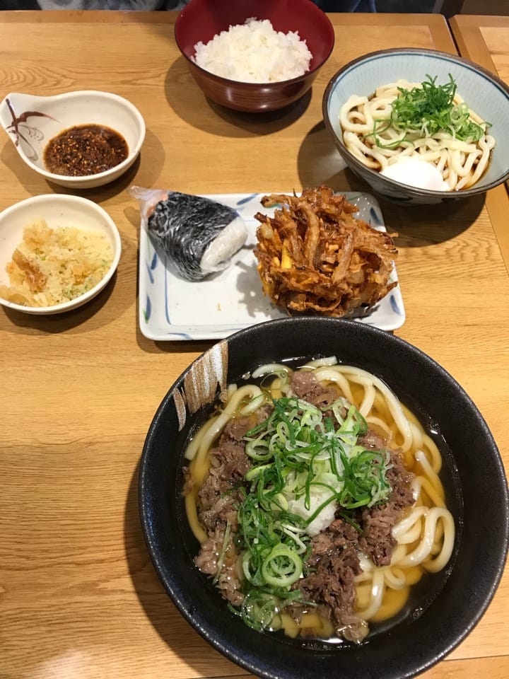 Udon with tempura on the side at Kineya Mugimaru, Narita Terminal 1