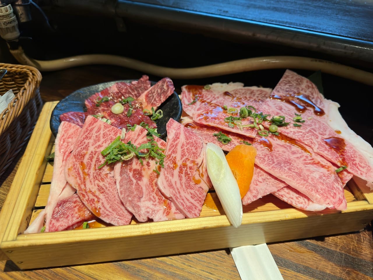 An A5 wagyu platter, ready for the grill at A5 Wagyu Yakiniku Osaka PANGA