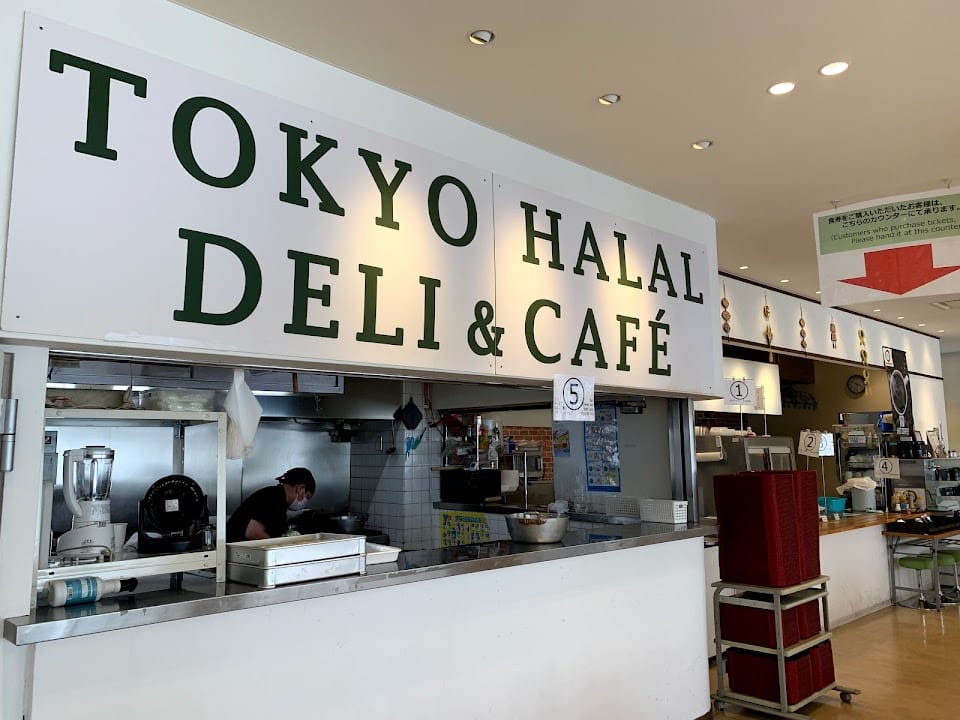The counter and open kitchen inside Sophia University's Hoffman Hall at Tokyo Halal Deli & Cafe